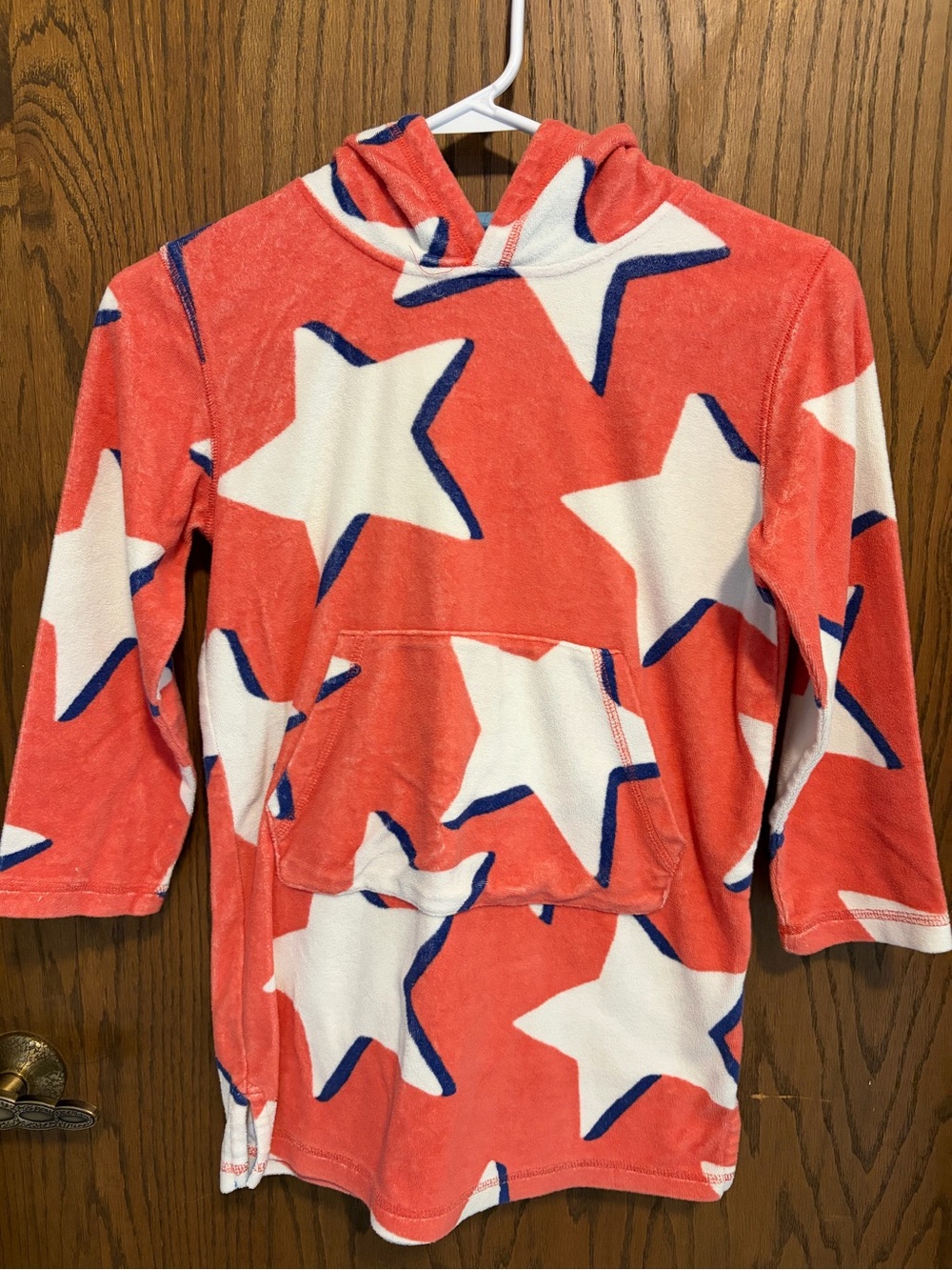 Mini Boden Red White & Blue Star Kids Swim Coverup with Hood & Pocket